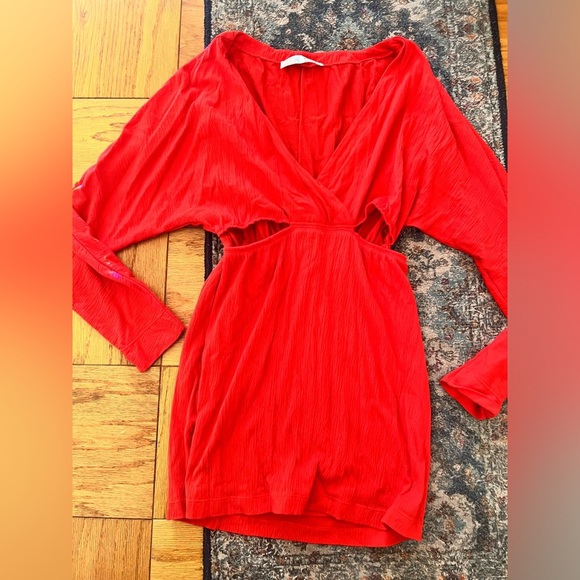 Free People Beach Stasia Mini Vibrant Red Rouge Dress Small chic cutout - Picture 3 of 7